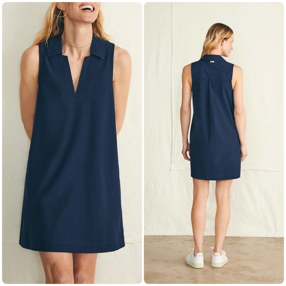 Faherty All Day Polo Dress Navy Blazer Blue Size Medium